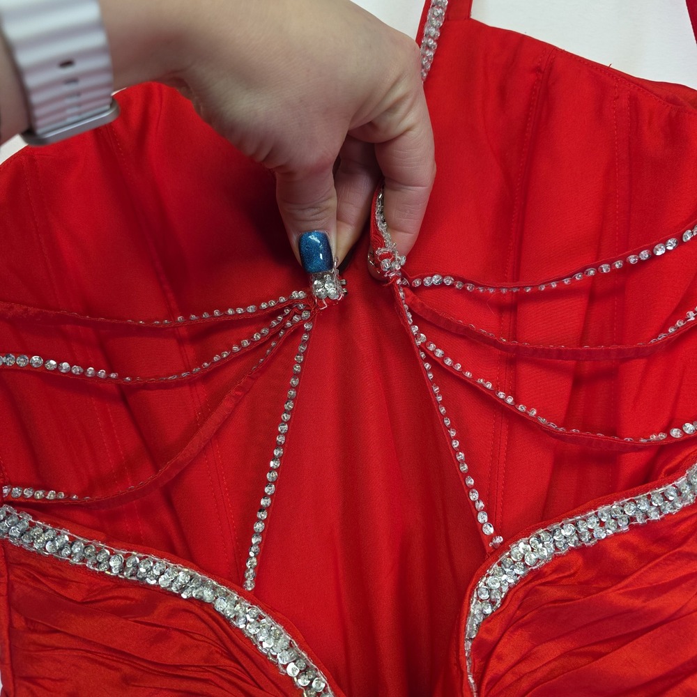 Mori Lee Prom Dress Womens 1/2 Red Formal Rhinestone Mermaid Maxi Glam Hollywood - Picture 8 of 16